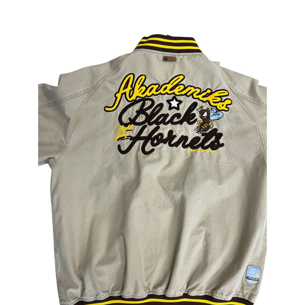 Akademiks Bomber Jacket Men's XXXL Black Hornets Beige Retro Street wear Vintage - Picture 8 of 14